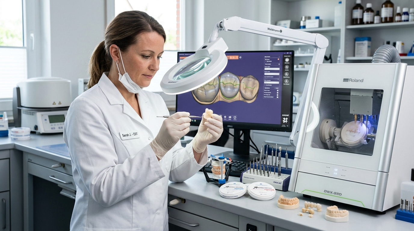 Zubotehnički laboratorijski CAD/CAM centar sa glodalicom i keramičkim krunicama